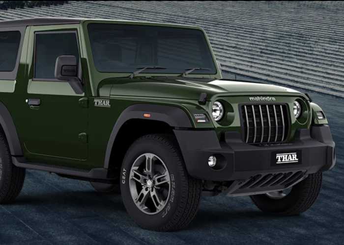 2024 mahindra thar deep forest green colour front photo